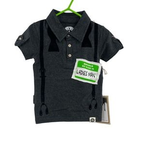 Mini Shatsu Grey Polo‎ Suspender Bow Tie Print 12 Month New